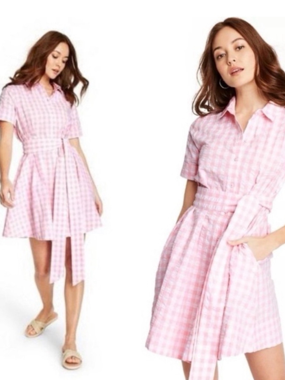 Lisa Marie Fernandez Pink Gingham Seersucker Dress with Tie Waist